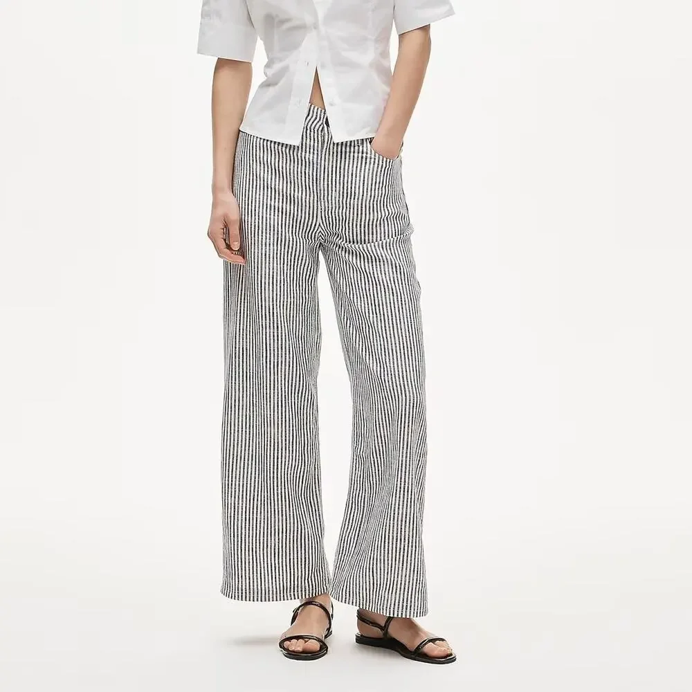 J.Crew Five Pocket Pant Striped Stretch Linen Blend Navy Railroad Stripe 30 NWT